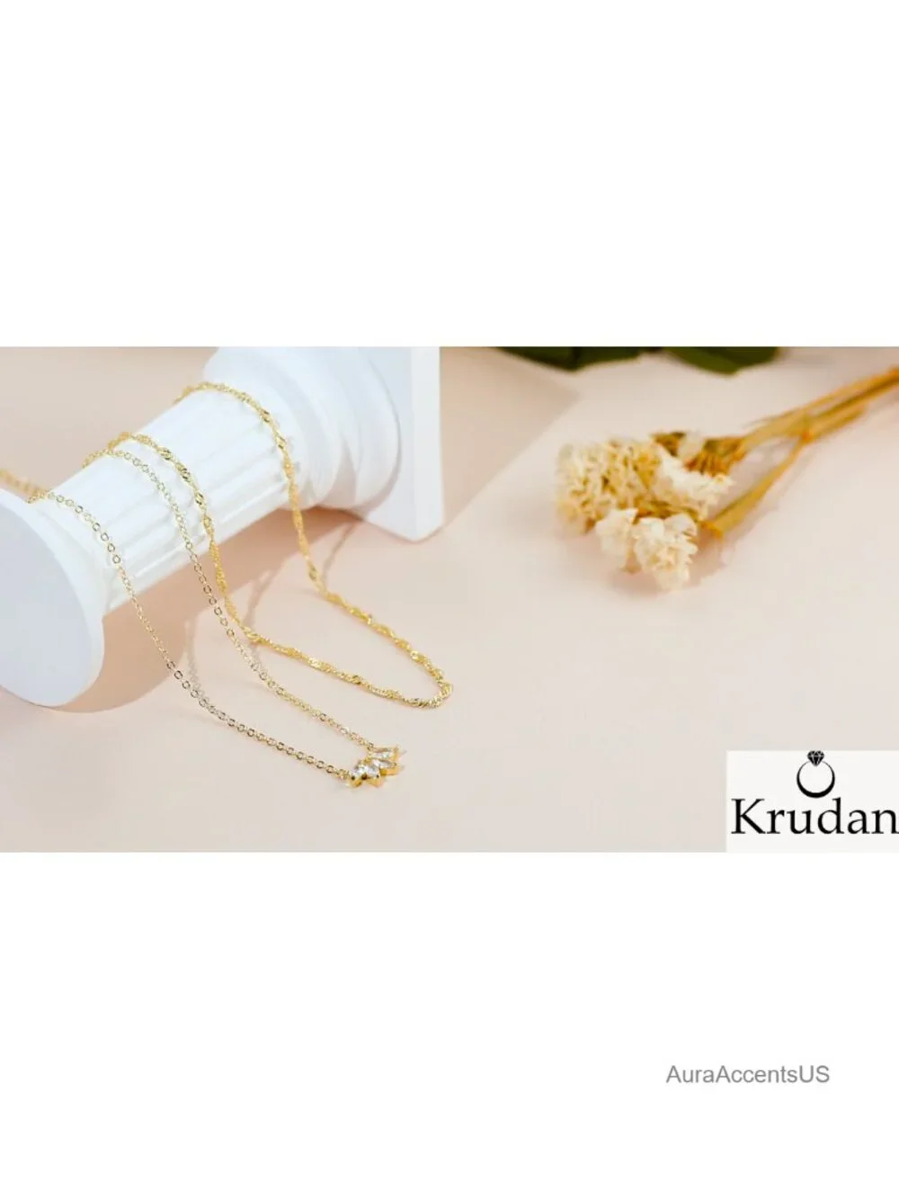 14k Gold Plated Layered CZ Necklace Women Dainty Chain